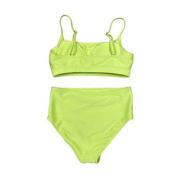 Aeropostale Bikini Swimsuit Small Bright Green Yellow High Rise Waist Chartreuse - Picture 2 of 8